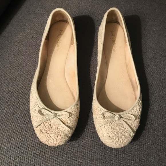 cream lace flat shoes
